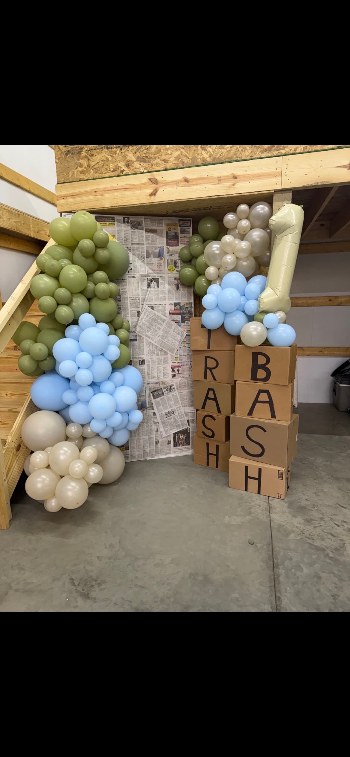 Sage and dusty blue balloon installation styled by Pop & Party Co.